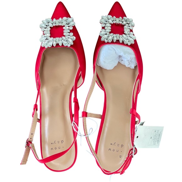 New Day Annette Satin Slingback Heel Shoes with Memory Foam Insoles Red Size 9.5 - Picture 11 of 11